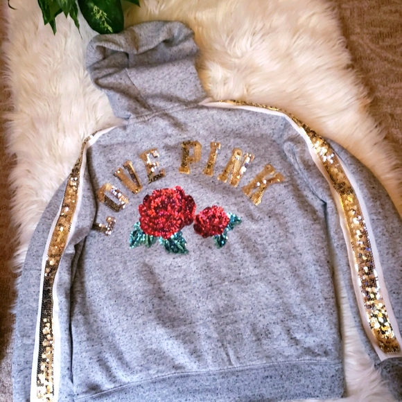 SMALL NWOT "PINK" SEQUIN HOODIE - Picture 1 of 6